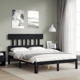 Cadru de pat cu tablie dublu, negru, lemn masiv GartenMobel Dekor, vidaXL