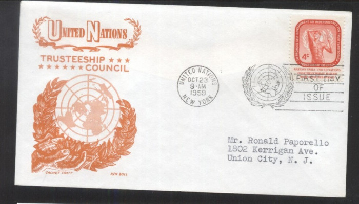 UN New York 1959 UN council Mi.80 FDC UN.189