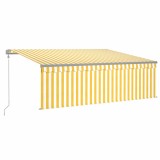 Cumpara ieftin Copertina automata cu stor&amp;senzor vant&amp;LED, galben&amp;alb, 4x3 m