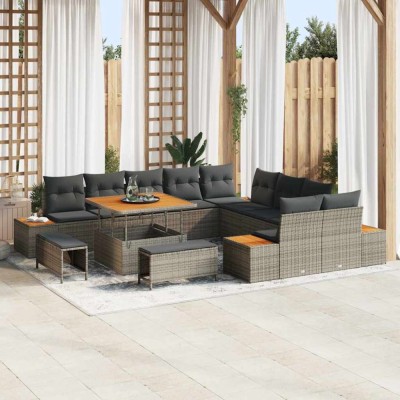 vidaXL Set de canapele pentru grădină cu pernă 13 pcs Gri Rattan poli foto