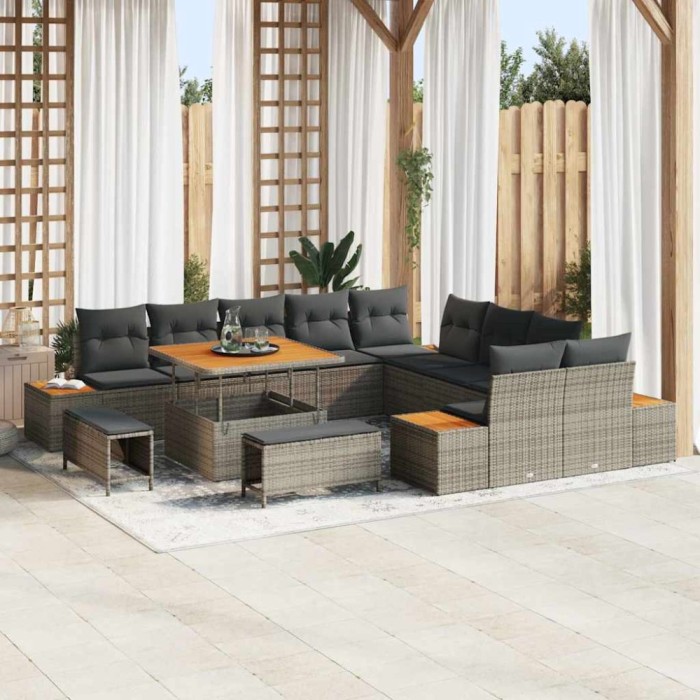 vidaXL Set de canapele pentru grădină cu pernă 13 pcs Gri Rattan poli