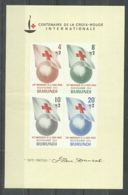 Burundi 1963 Red Cross, imperf.sheet, fold, MNH AJ.018 foto