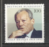 Germania.1993 80 ani nastere W.Brandt-om politic PREMIUL NOBEL MG.826, Nestampilat