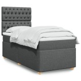 Gossi pat box spring cu saltea, gri inchis, 90x190 cm, textil