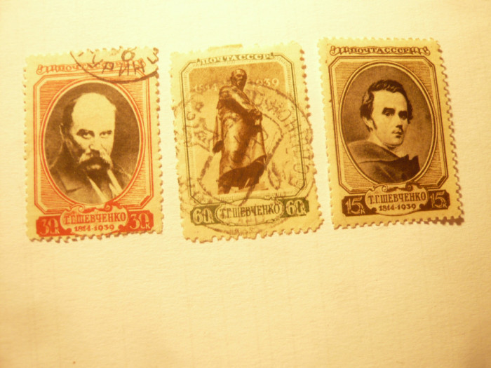 Serie URSS 1939 - 125 Ani - Pictor Taras Sevscenko , 3 val .stampilate