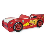 Pat pentru copii Lightning McQueen 3D, Pal melaminat, margini rotunjite PVC, 2-8 ani, 150x82x53 cm, rosu