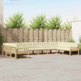 vidaXL Set de canapele de exterior cu pernă 10 pcs Alb și crem 3387099