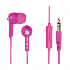 Casti audio in-ear Hama, cu fir, plastic, 10 mm, 1.2 m, Roz foto