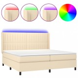 Cumpara ieftin Pat cu arcuri, saltea si LED, crem, 200x200 cm, textil
