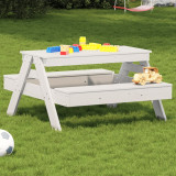 Masă Picnic Copii vidaXL, Lemn Masiv Pin, 88x97x52cm, Alb, Exterior, 2-8 Ani, Durabilă &amp; Robustă, Scaune Ventilate