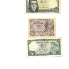 Spania lot - 1 peseta 1948, 5 pesetas 1951, 5 pesetas 1954