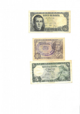 Spania lot - 1 peseta 1948, 5 pesetas 1951, 5 pesetas 1954 foto