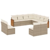 Set canapele de gradina cu perne, 11 piese, bej, poliratan