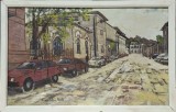 Adina Paula MOSCU (1908-1979)-"Stradă veche din Bucureşti", pictură mare &icirc;n ulei pe p&acirc;nză, perioadă t&acirc;rzie