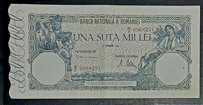 Bancnota 100 000 lei 21 octombrie 1946 VF