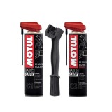Kit intretinere Motul C1 Chain Clean 0.4L + Perie curatat lant + Motul C2 Chain Lube Road 0.4L