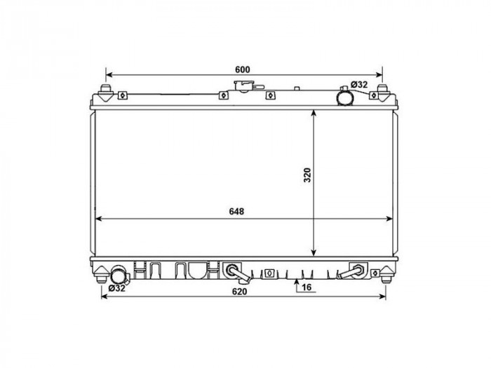 Radiator racire Mazda MX-5, 01.1998-10.2005, motor 1.6, 81 kw, 1.8, 103 kw, benzina, cutie automata, cu/fara AC, 643x322x16 mm, aluminiu brazat/plast