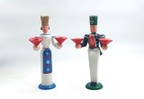 2 Sfesnice din lemn 27 cm inaltime suport lumanari figurine miner + inger Erzgebirge folk art
