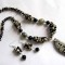 Set bijuterii colier, pandantiv si cercei, jasper dalmatian, agate, onix 19052