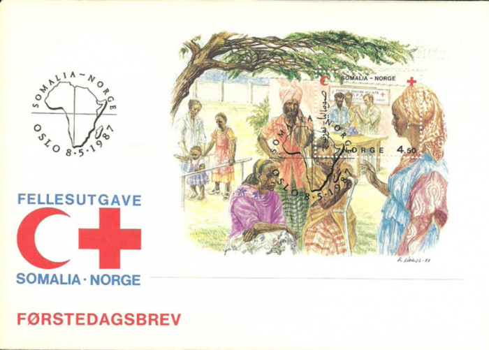 NORVEGIA 1987 CRUCEA ROSIE EMISIUNE COMUNA CU SOMALIA