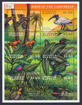 Antigua &amp;amp; Barbuda - PASARI din CARAIBE - BL - MNH foto