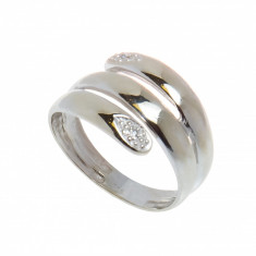 Inel din aur alb 14K, model spiralat cu puncte, 4.0 g, 2 diamante foto