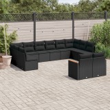 Cumpara ieftin Set canapele de grădină, 12 piese, cu perne, negru, poliratan