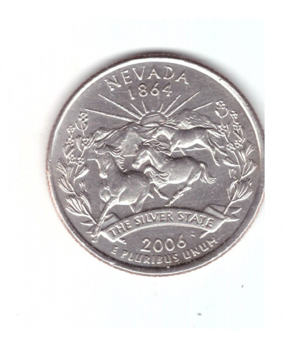 Moneda SUA 25 centi/quarter dollar 2006 D, Nevada 1864, stare foarte buna