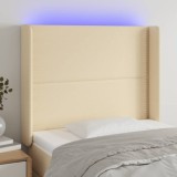 VidaXL Tăblie de pat cu LED, crem, 93x16x118/128 cm, textil