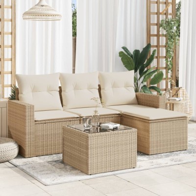 vidaXL Set canapele de grădină cu perne, 5 piese, bej, poliratan 3251215 foto