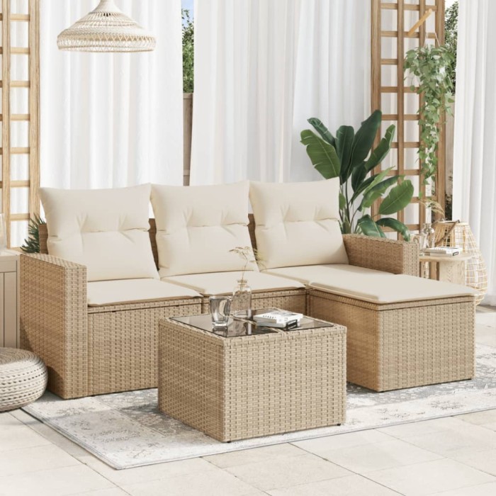 vidaXL Set canapele de grădină cu perne, 5 piese, bej, poliratan 3251215