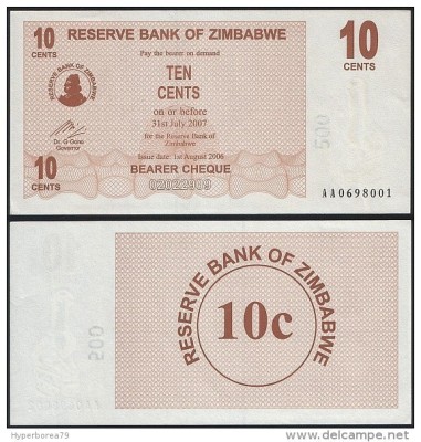 !!! ZIMBABWE - 10 CENTS 2006 - P 35 - UNC // SERIA AA foto