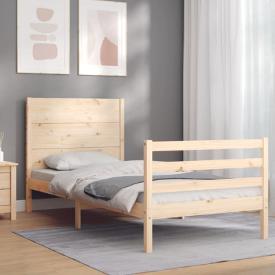 vidaXL Cadru de pat cu tăblie single mic, lemn masiv foto