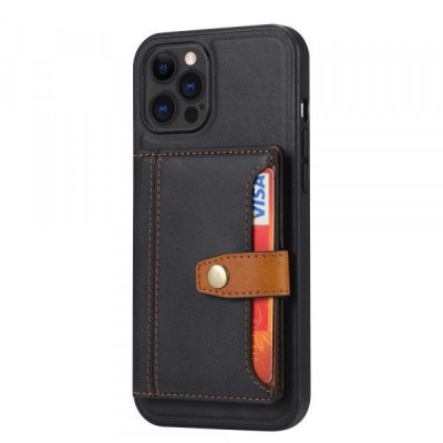 Husa telefon iPhone 12 / 12 Pro TPU cu suport carduri din piele ecologica Neagra foto
