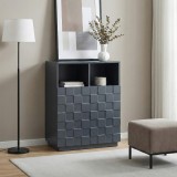 Comoda highboard gri &icirc;nchis cu 2 usi si front 3D, 86x64x36 cm