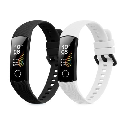 Set 2 Curele pentru Honor Band 5/Band 4, Kwmobile, Negru/Alb, Silicon, 59596.01 foto
