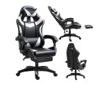 Scaun pentru gaming rotativ cu suport pentru picioare, negru / alb, Lean 30553