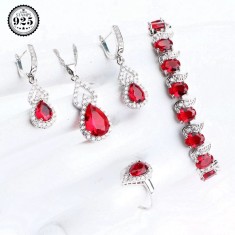 Set bijuterii elegante placate cu argint 925, cu cristale de zirconiu rosu-rubin