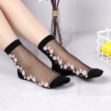 Cumpara ieftin Sosete pentru dama, SS161, model flori, Negru, marime universala (35-39)