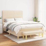 VidaXL Pat box spring cu saltea, crem, 140x200 cm, textil