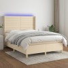 VidaXL Pat cu arcuri, saltea și LED, crem, 140x190 cm, textil 3138954