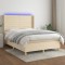 vidaXL Pat cu arcuri, saltea și LED, crem, 140x190 cm, textil 3138954