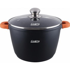 Oala Dark Line Cooking Heinner, 24 x 16.5 cm, 6.3 L, interior ceramica, capac termorezistent, protectie manere, Negru