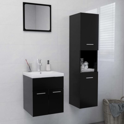 Set mobilier de baie, negru, lemn prelucrat foto