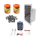 Kit complet gard electric 12V 1 Joule, lungime fir 1000m, panou solar 20W, baterie 12V/17Ah, regulator 12-24V/10Ah 2 USB-uri 100 izolatori Breckner Ge