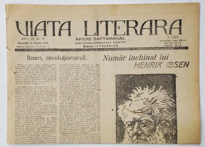 VIATA LITERARA , SUB CONDUCEREA UNUI COMITET , SAPTAMANAL , ANUL III , NR.77 , 10 MARTIE , 1928 foto