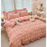 Cumpara ieftin Lenjerie de Pat Dublu, Bumbac Finet-Creponat cu Margine, 6 Piese, Piersica- JO312