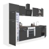 Mobilă de bucătărie Yorki 270, corp alb, față antracit satinat, element cuptor inferior, frigider congelator superior