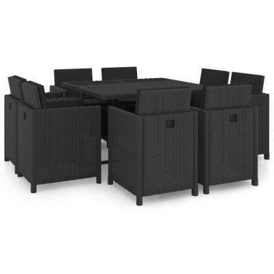 Set mobilier de exterior cu perne, 9 piese, negru, poliratan foto