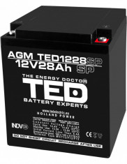 Acumulator AGM VRLA 12V 28A dimensiuni speciale 165mm x 125mm x h 175mm M6 TED Battery Expert Holland TED003430 (1) SafetyGuard Surveillance foto